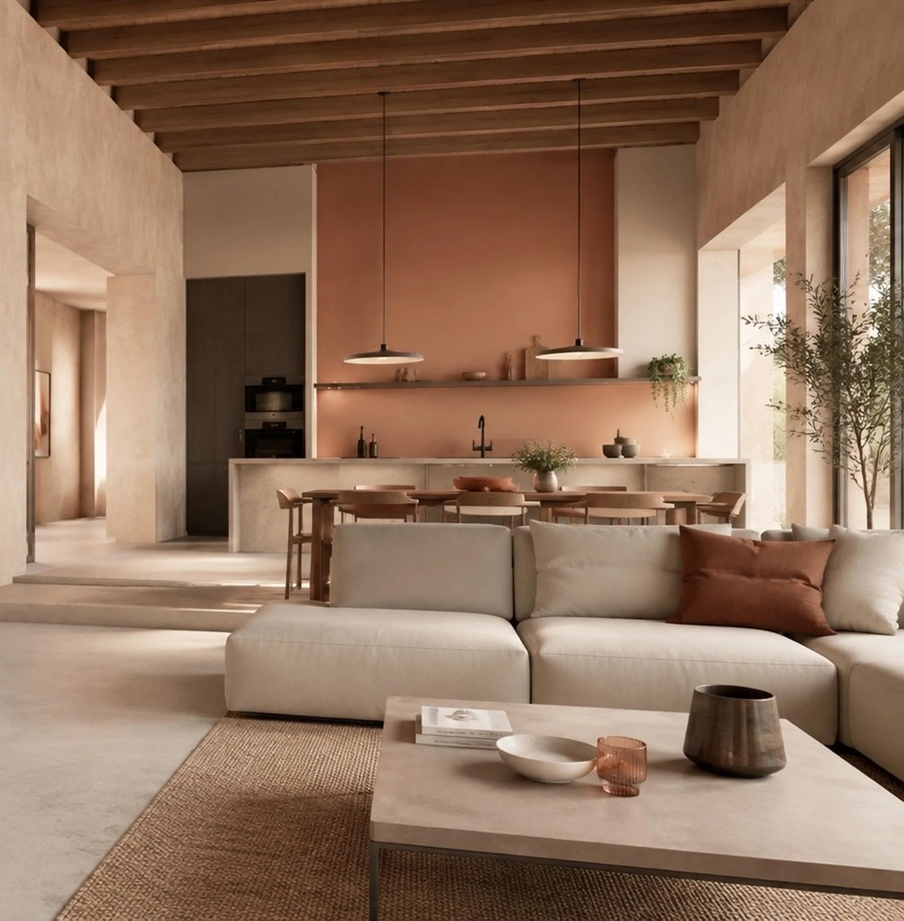 Interno di casa ristrutturata: soggiorno moderno e luminoso